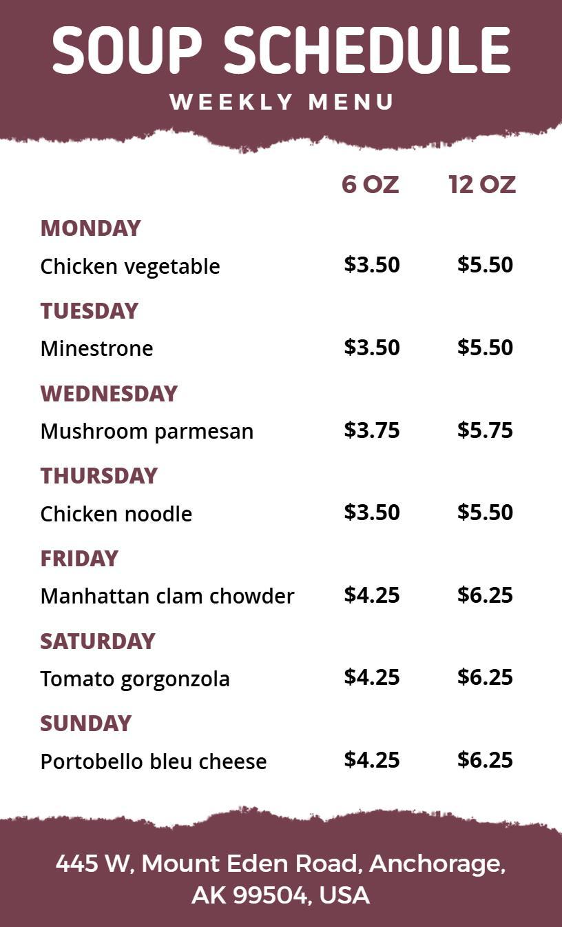 Classic Weekly Soup Specials Menu Template