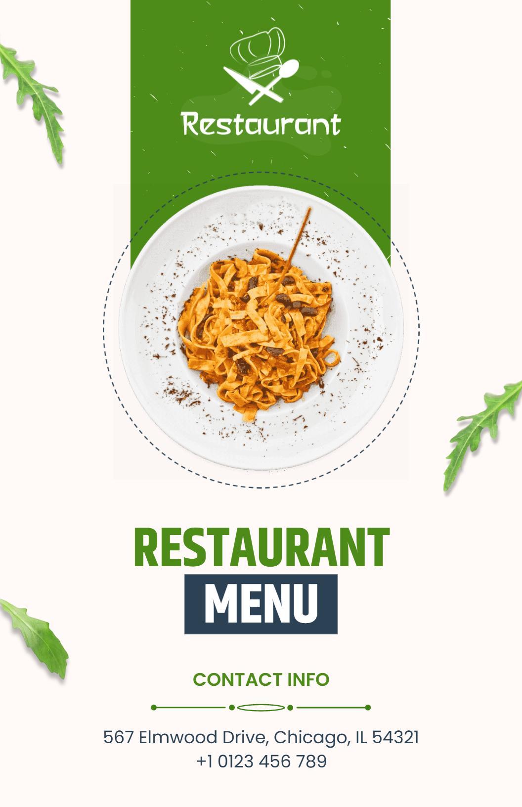 Classic White and Green Gourmet Themed Restaurant Menu Template