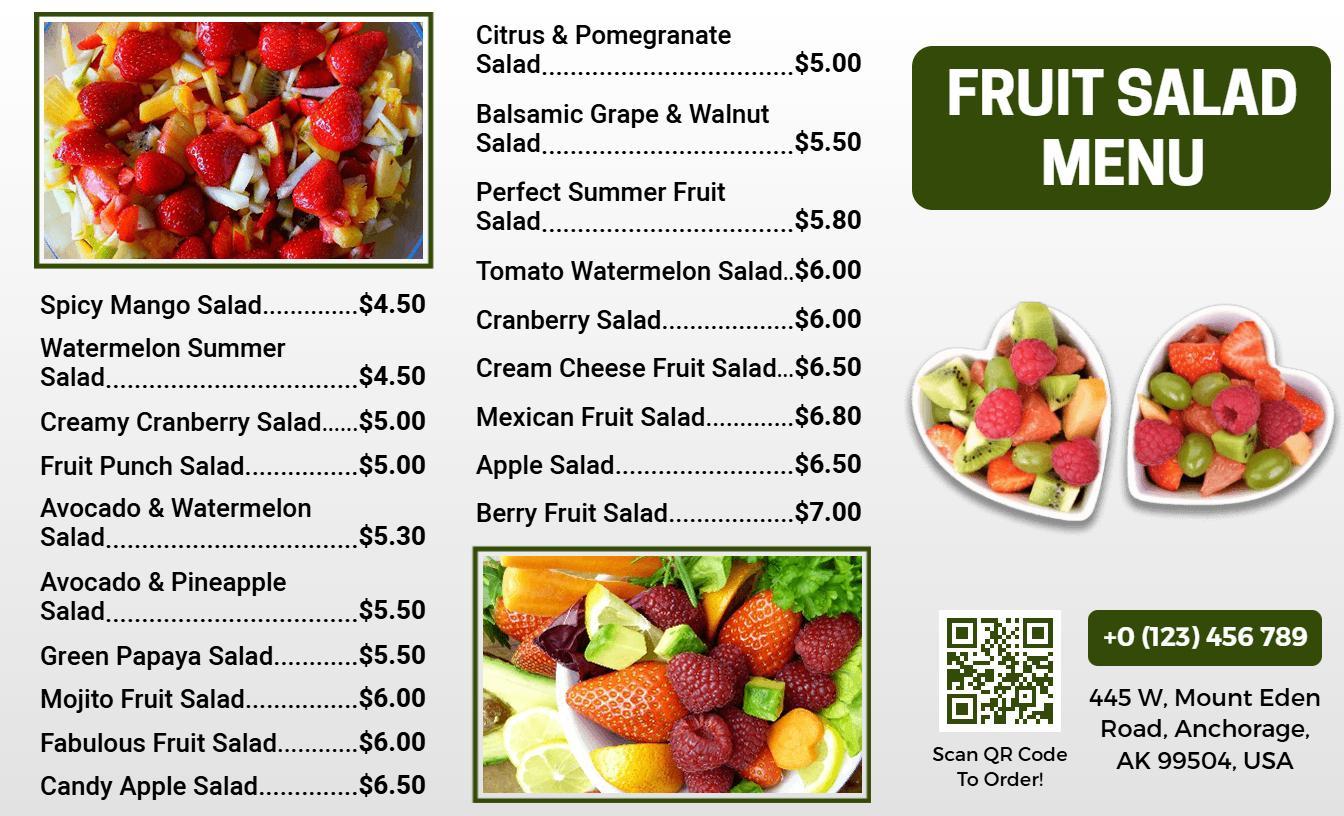 Classic White Background Fresh Fruit Salad Menu Template