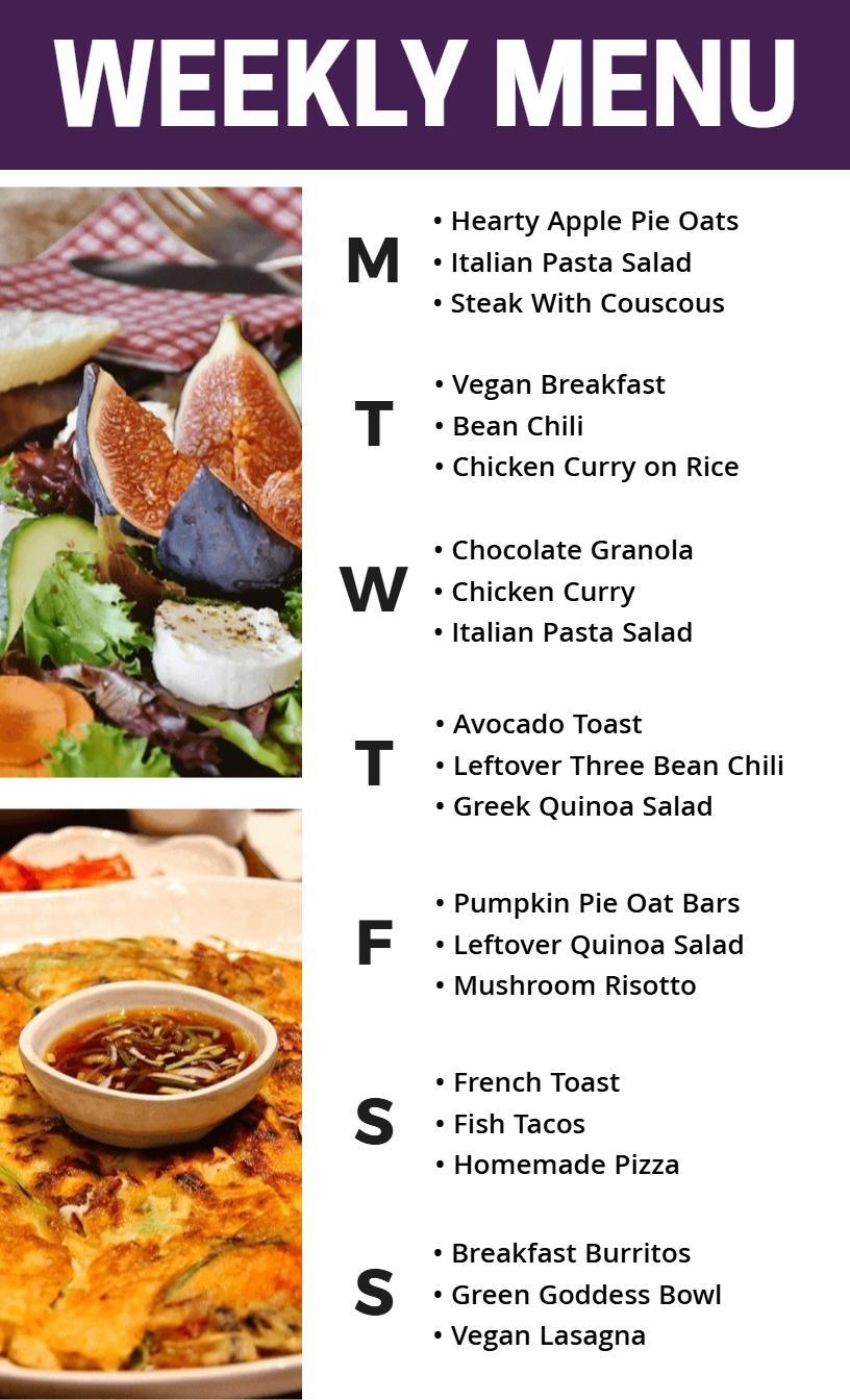 Classic White Weekly Menu Template
