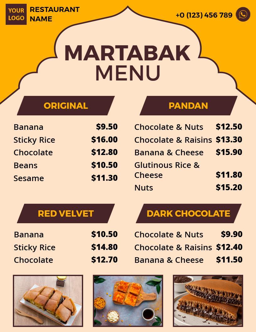 Classic Yellow and Brown Martabak Selection Menu Template