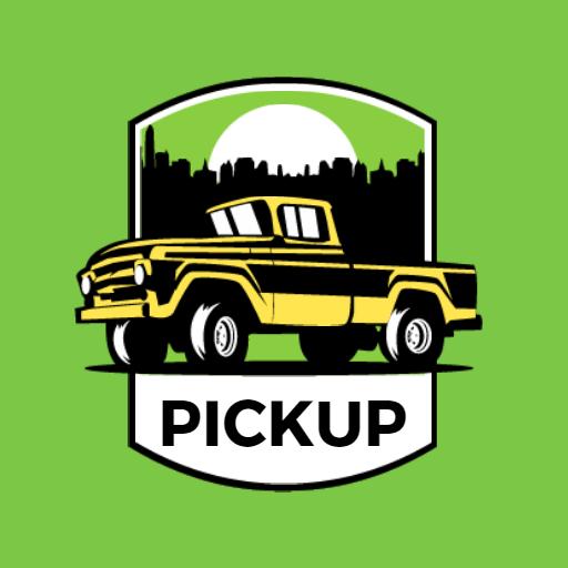 Classic Yellow Pickup Truck on Vibrant Green Background Logo Template