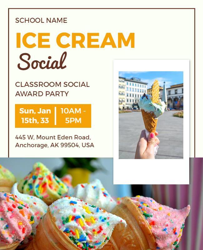 Classroom Ice Cream Social Award Party Flyer Template