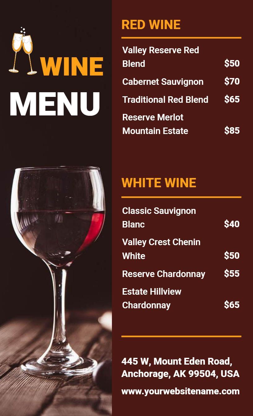 Classy Red and White Wine Selection List Menu Template