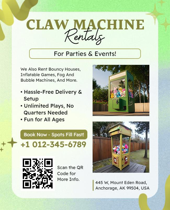 Claw Machine Rental Service Flyer Template