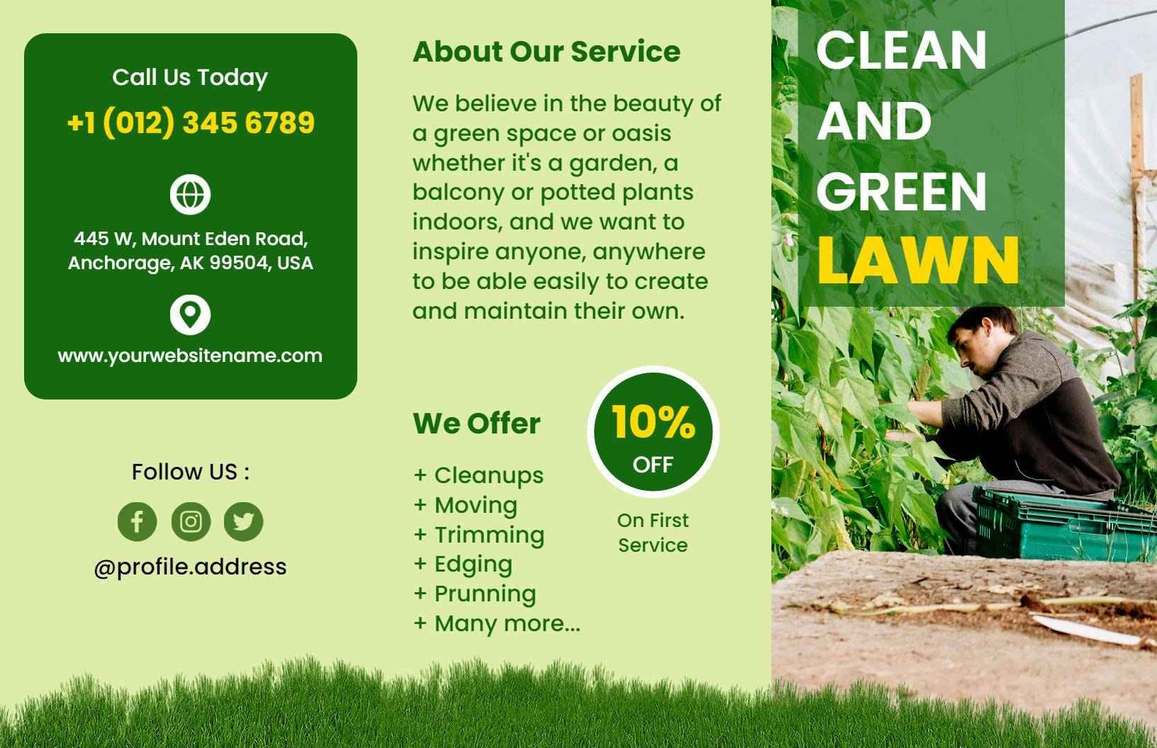 Clean and Green Lawn Care Services Overview Brochure Template