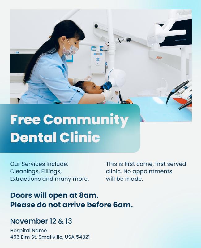 Clean and Modern Community Dental Clinic Information Poster Template