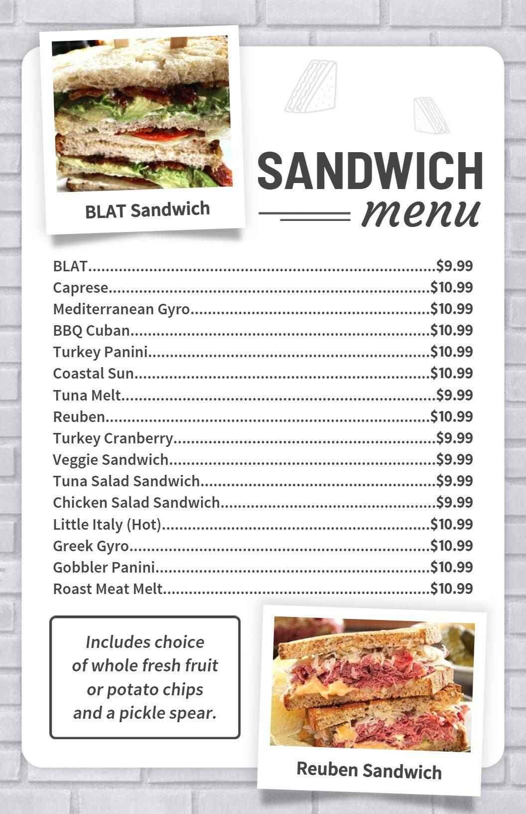 Clean and Modern Sandwich Selection Menu Template