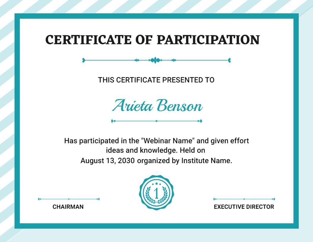 Clean Aqua Blue Simple Participation Certificate Template