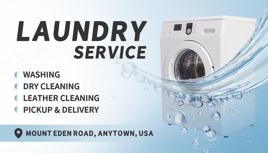 Clean Aqua Modern Laundry Service Visiting Card Template