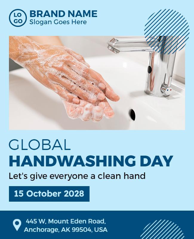 Clean Blue Global Handwashing Day Awareness Poster Template