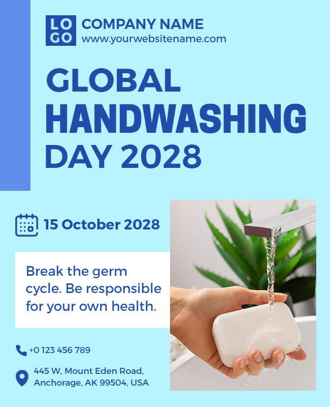 Clean Blue Global Handwashing Day Health Awareness Poster Template