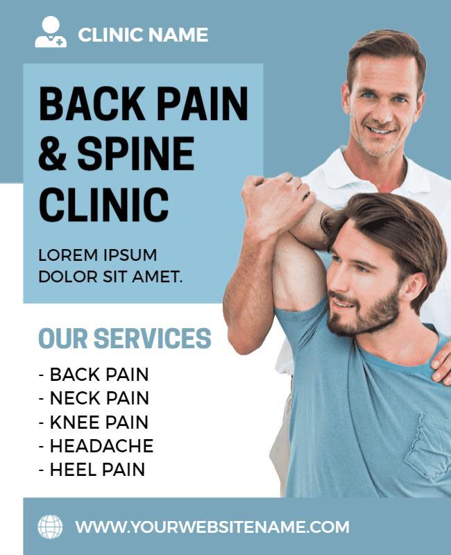 Clean Blue Physiotherapy Back Pain Clinic Flyer Template