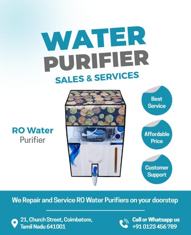 Clean Blue Water Purifier Sales and Services Poster Template