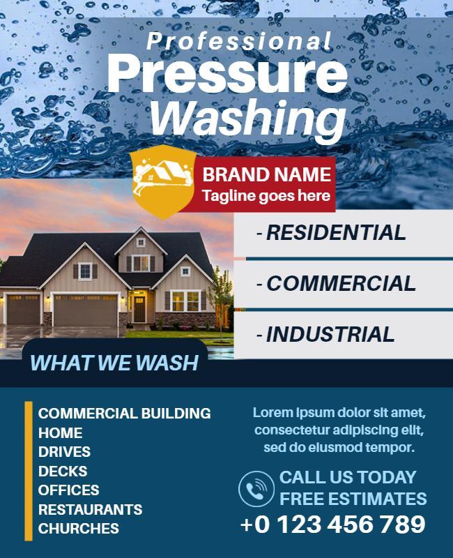 Clean Blue Water-Themed Professional Pressure Washing Poster Template