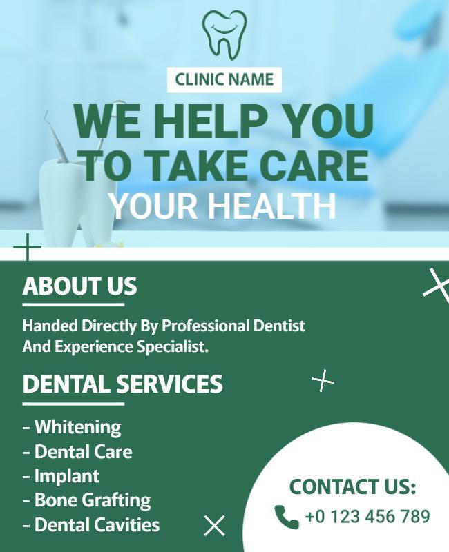 Clean Green Dental Care Services Information Poster Template