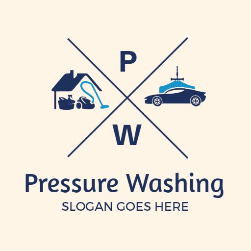 Clean House and Car Represented in Pressure Washing Logo Template