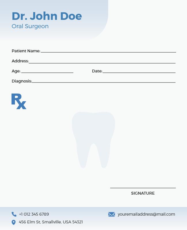 Clean Modern Dental Prescription Pad for Oral Surgeons Poster Template