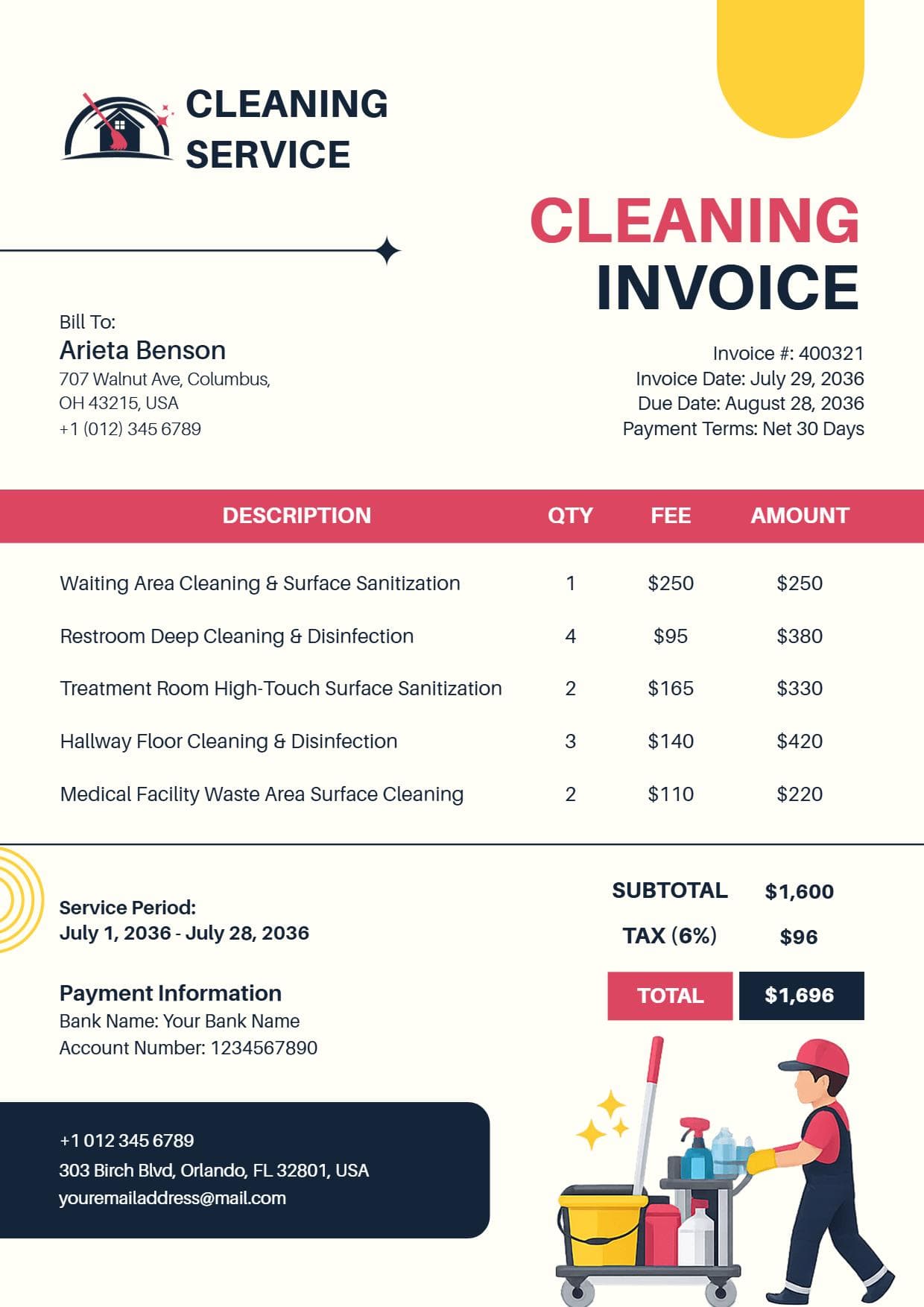 Cleaning Service Charges Invoice Template
