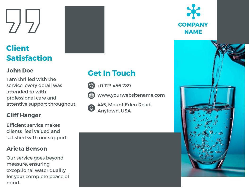 Clear Blue Water Quality Service Customer Satisfaction Brochure Template