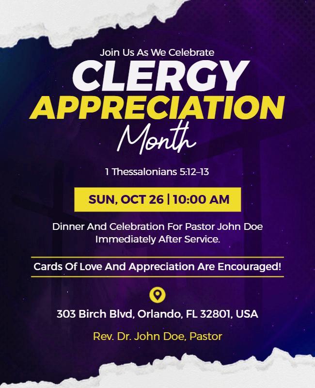 Clergy Appreciation Month Celebration Event Flyer Template