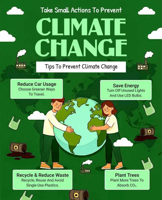 Climate Change Awareness and Action Tips Poster Template