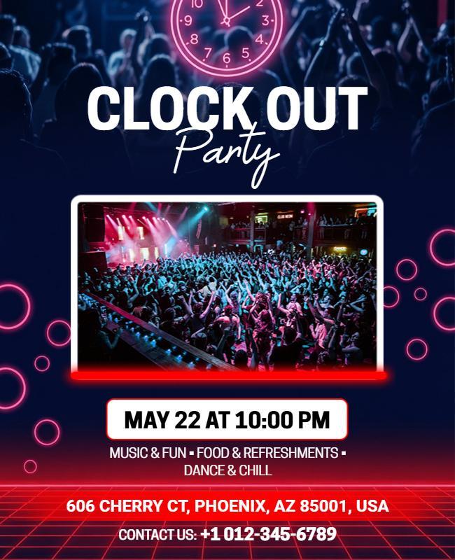Clock Out Party Event Flyer Template