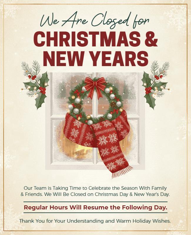 Closed for Christmas and New Year Holidays Flyer Template