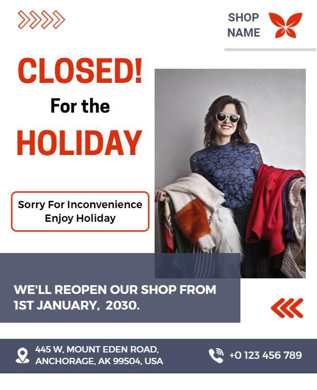 Closed for Holiday Notice Flyer Template