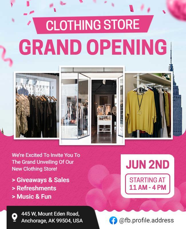 Chic Pink Clothing Store Grand Opening Event Flyer Template