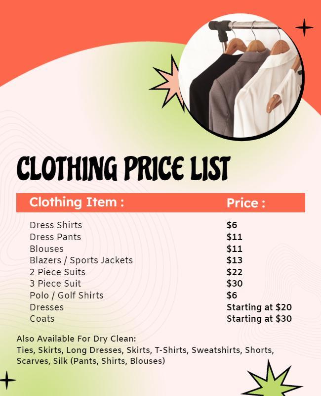 Clothing Store Price List Flyer Template