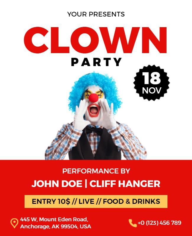 Clown Themed Party Event Flyer Template