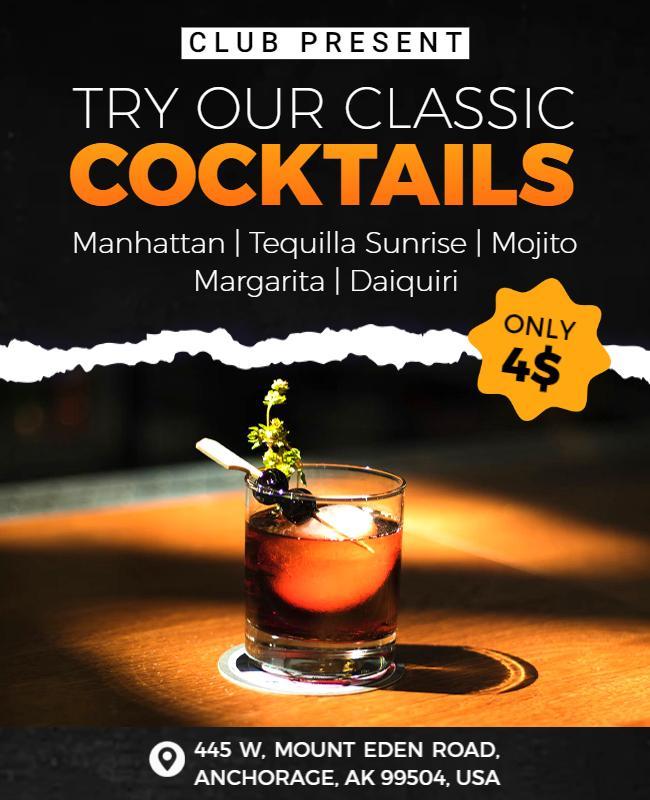 Club Classic Cocktails Promotion Flyer Template