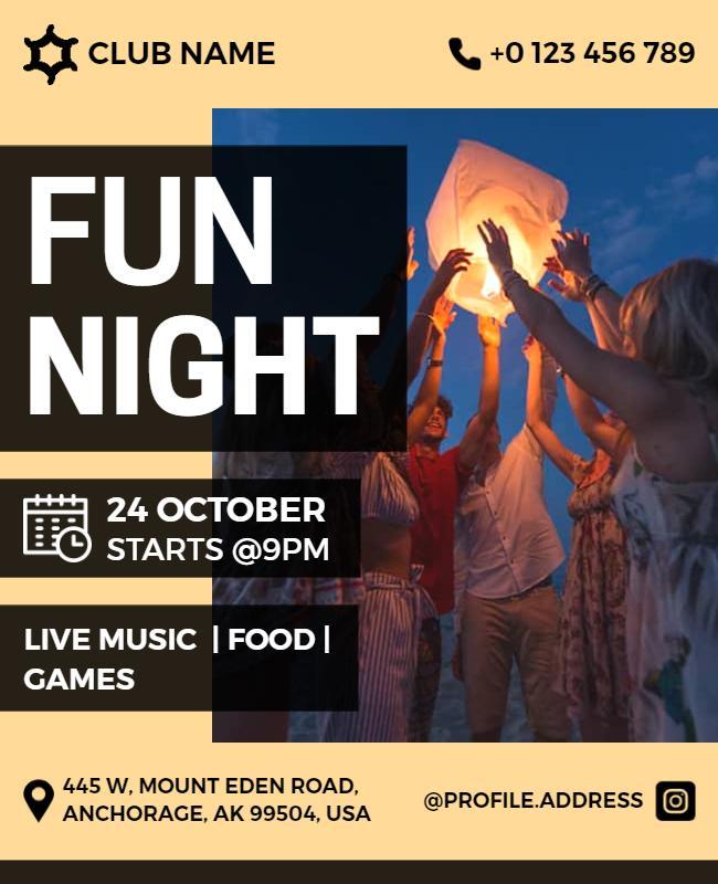 Club Event Night with Music and Games Flyer Template