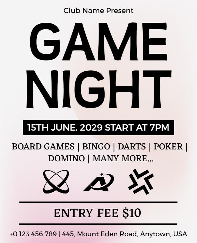 Minimalist Black and White Game Night Fun Flyer Template