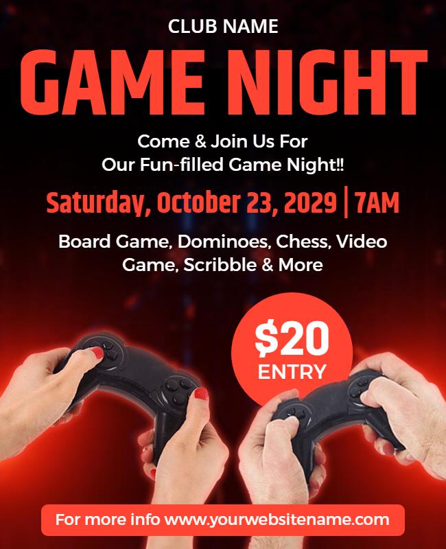 Dynamic Red Game Night Event Flyer Template