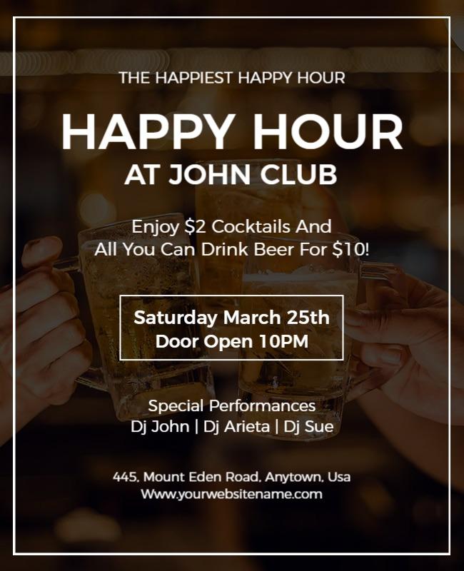 Elegant Black Happy Hour Cocktail Celebration Flyer Template