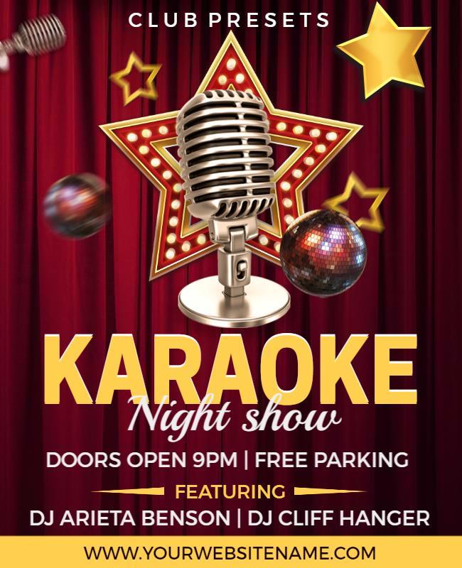 Bold Red Karaoke Night Show with Stars Flyer Template