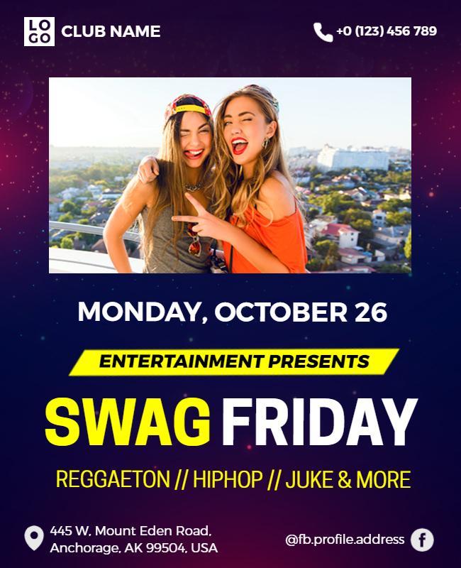 Club swag friday night party flyer template