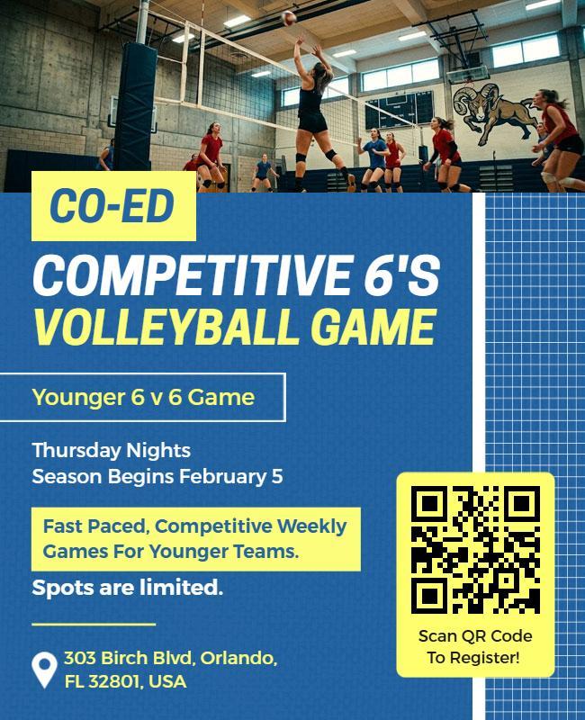 Co-Ed Competitive Volleyball Game Flyer Template