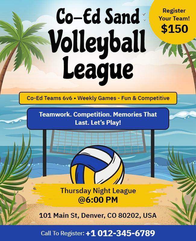 Co-Ed Sand Volleyball League Flyer Template