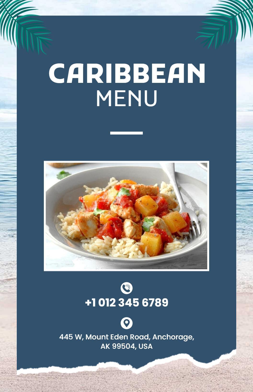 Coastal Caribbean Flavor-Focused Restaurant Menu Template