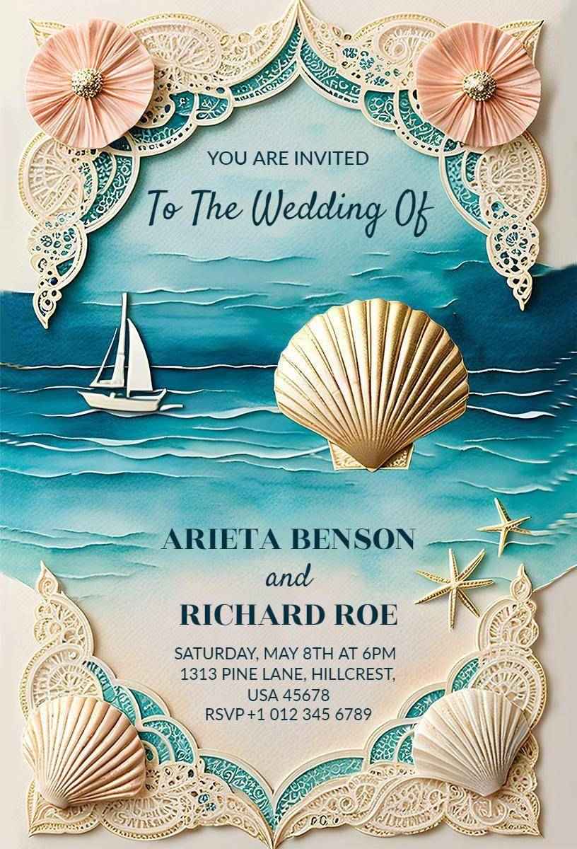Coastal Nautical Beach Wedding Celebration Invitation Template