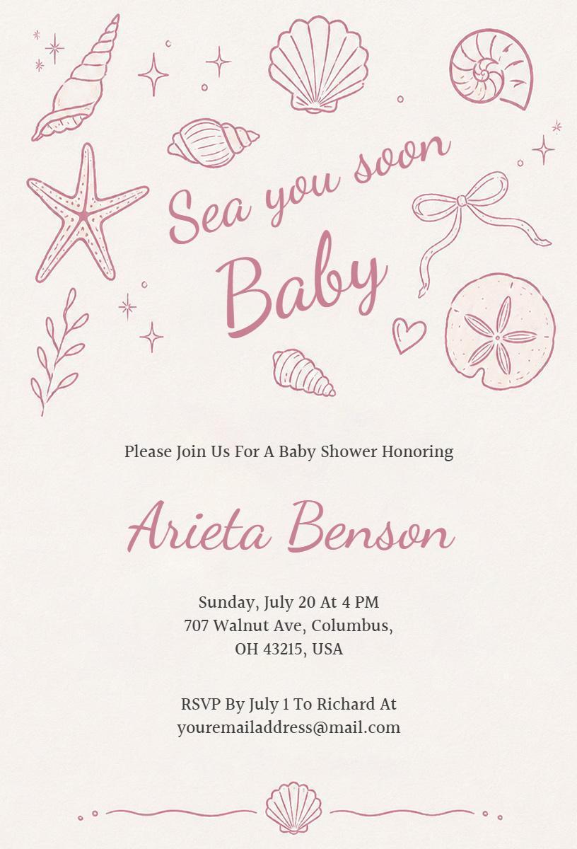 Coastal Seashell Theme Baby Shower Celebration Invitation Template