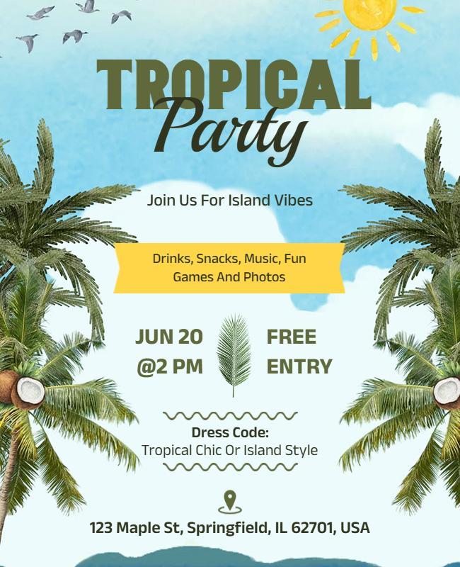 Coconut Leaves Themed Tropical Party Celebration Flyer Template