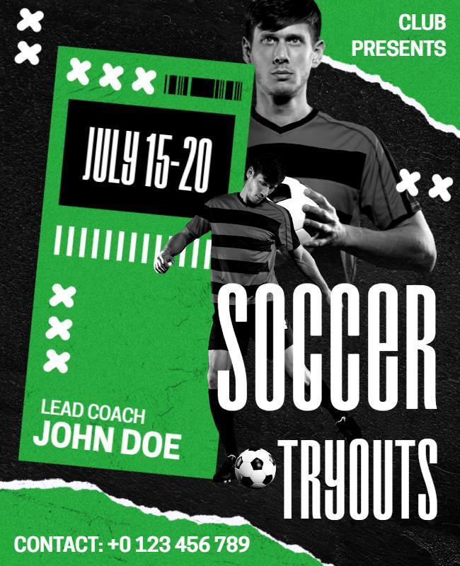 Cod Gray and Nero Soccer Tryout Flyer Template