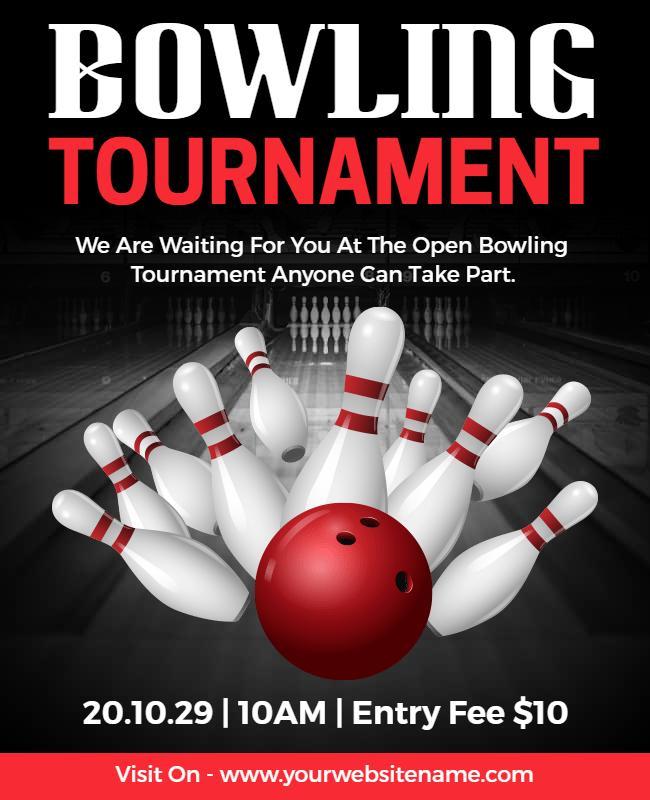 Cod Gray and Red Orange Tournament Bowling Flyer Template