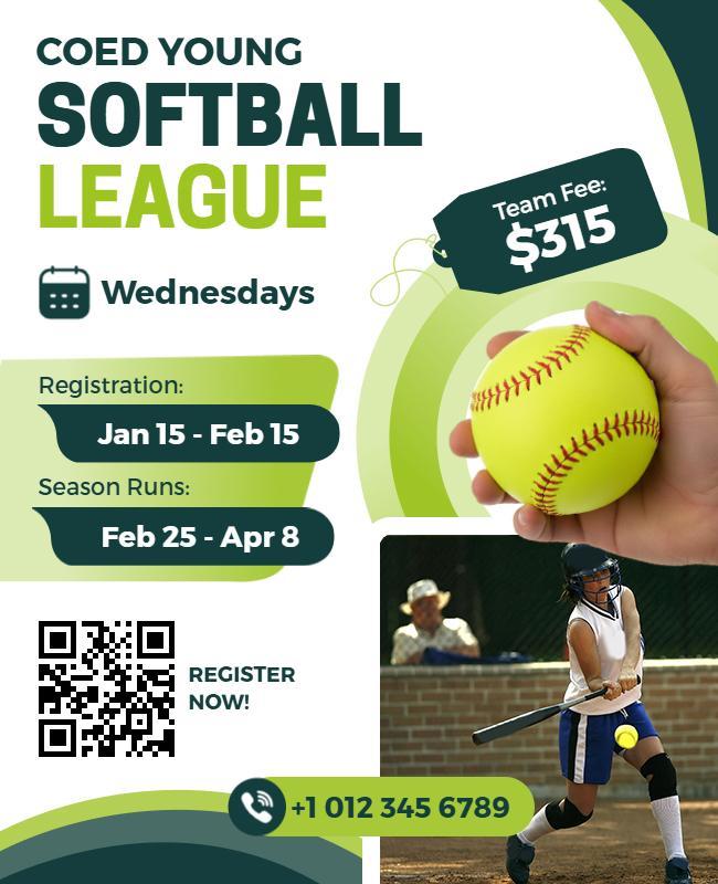 Coed Young Softball League Registration Flyer Template
