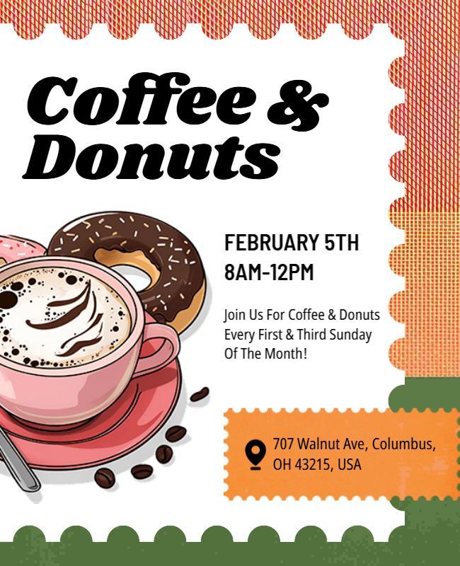 Playful Colorful Coffee and Donuts Community Event Flyer Template