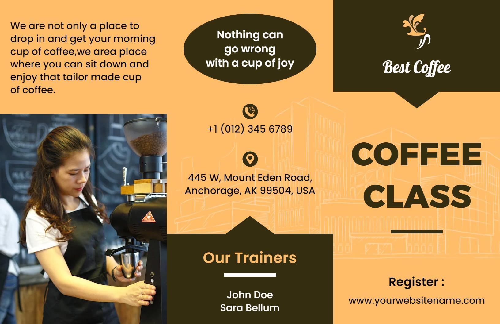 Coffee Class Barista Training and Workshop Brochure Template